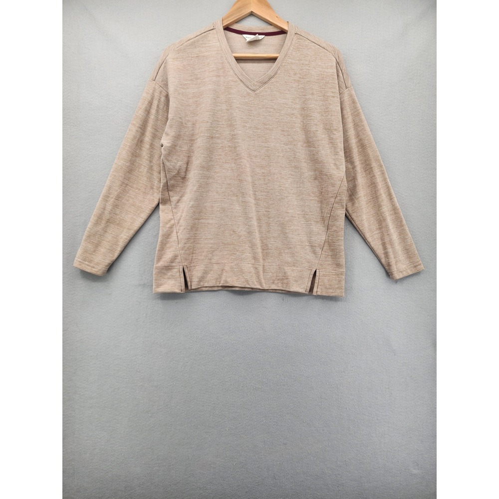 Boston Traders Womens Small Tan Heathered V-Neck Long Sleeve Knit Pullover Top